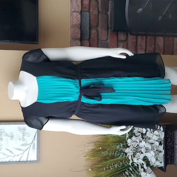 🆕️ PAPERDOLL Black & Turquoise Chiffon Dress WOMEN'S SIZE: 2X - Picture 1 of 11